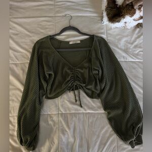 OOTDFash Olive Green Textured Crop Top